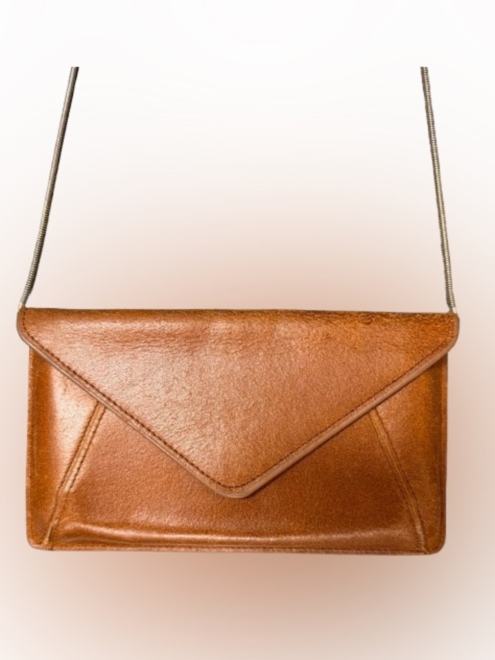 Vintage Brown Leather Envelope Crossbody Bag Plaid Lined Minimalist Clutch Purse